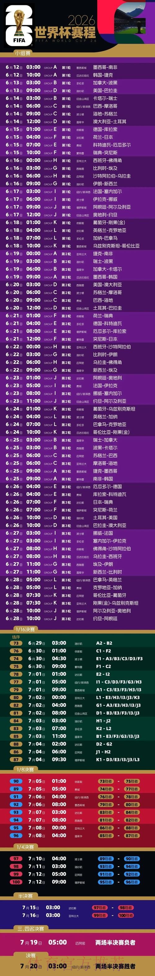 2026世界杯比赛时间实时更新比赛时间表怎么看 2026世界杯比赛时间实时更新比赛时间表怎么看